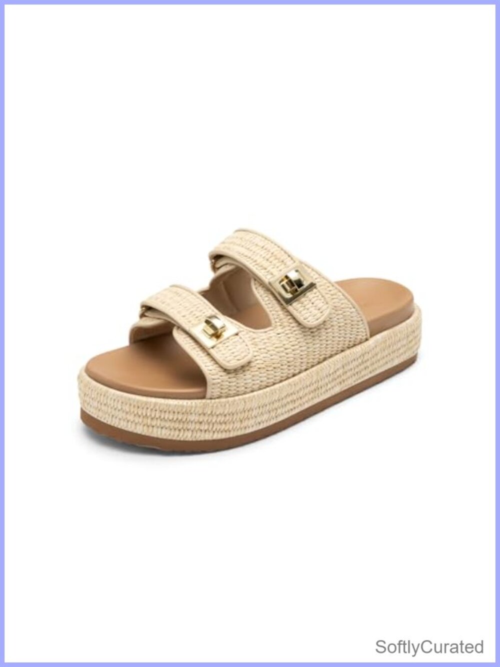 Women's Platform Wedge Sandals Slip On Faux Leather Raffia Open Toe